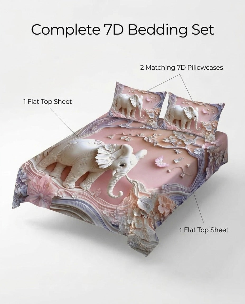 Fairy Tale Elephant 7D Bedsheet Set – Pink