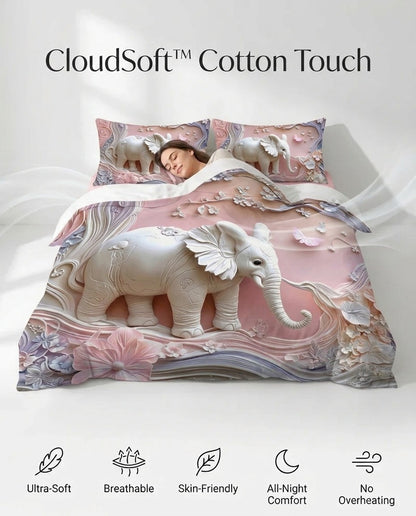 Fairy Tale Elephant 7D Bedsheet Set – Pink