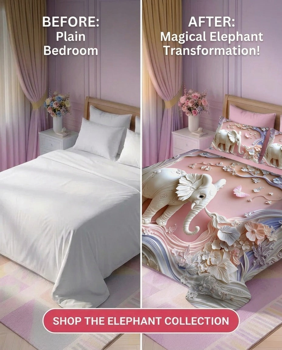 Fairy Tale Elephant 7D Bedsheet Set – Pink