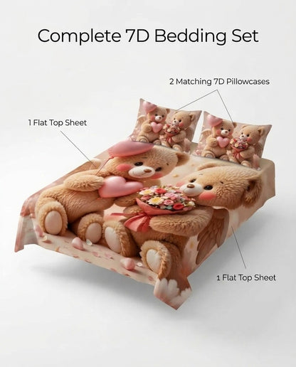 Fairy Tale Blush Bear 7D Bedsheet Set - Pink
