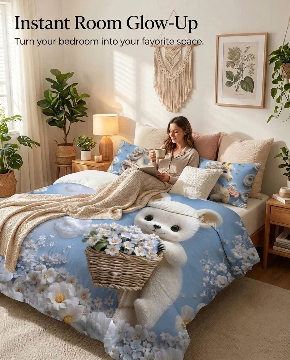 Fairy Tale Cozy Teddy 7D Bedsheet Set – Blue