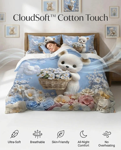 Fairy Tale Cozy Teddy 7D Bedsheet Set – Blue