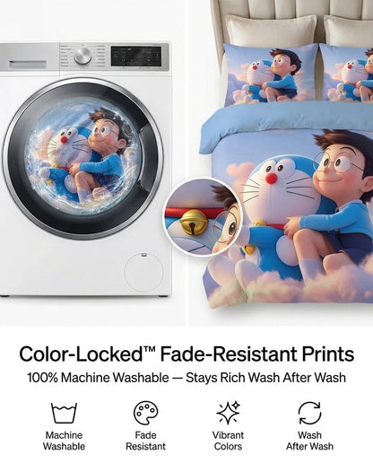 Fairy Tale Doraemon 7D Bedsheet Set - (blue)