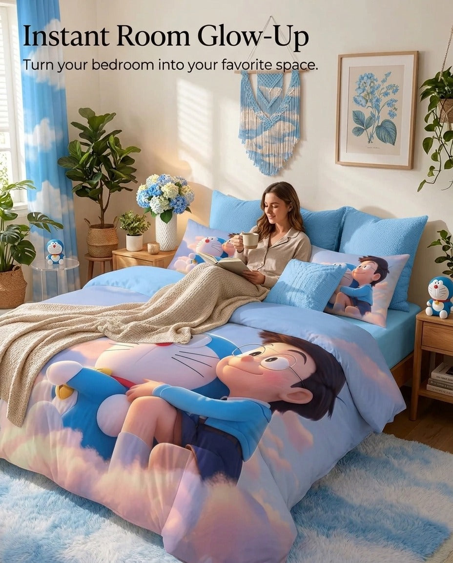 Fairy Tale Doraemon 7D Bedsheet Set - (blue)
