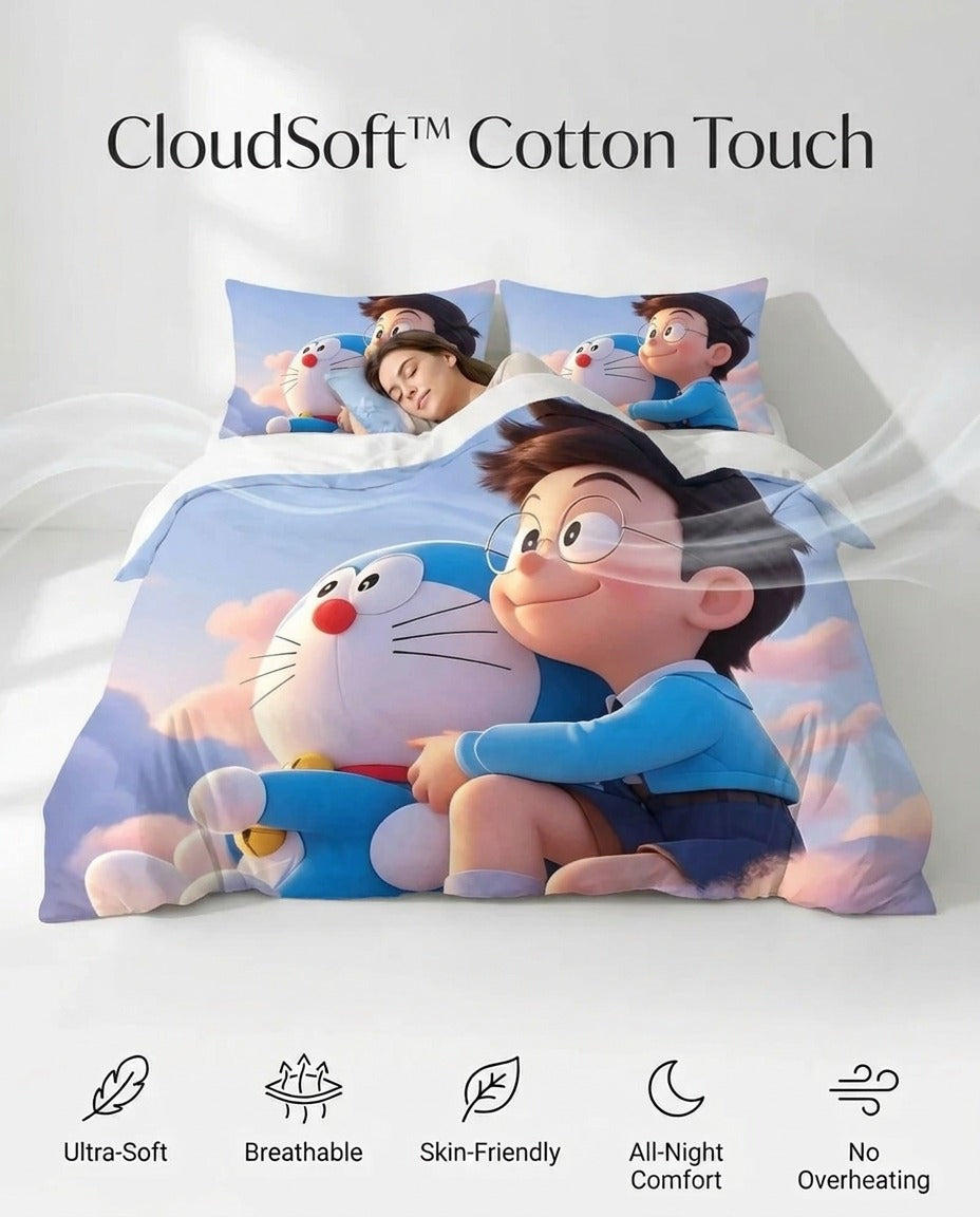 Fairy Tale Doraemon 7D Bedsheet Set - (blue)