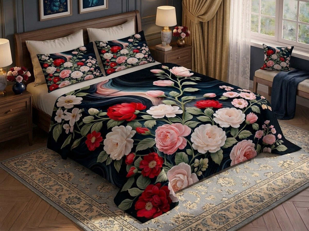 Fairy Tale Moonlit Garden 7D Bedsheet Set - (Navy)