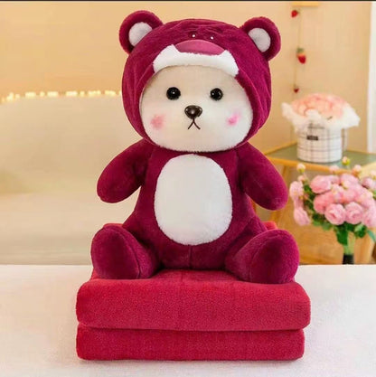 Red Teddy 3 in 1 Kids Blanket, Pillow & Soft Toy (Red)