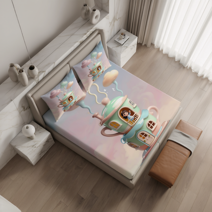 Fairy Tale Tea House 7D Bedsheet Set - Cream