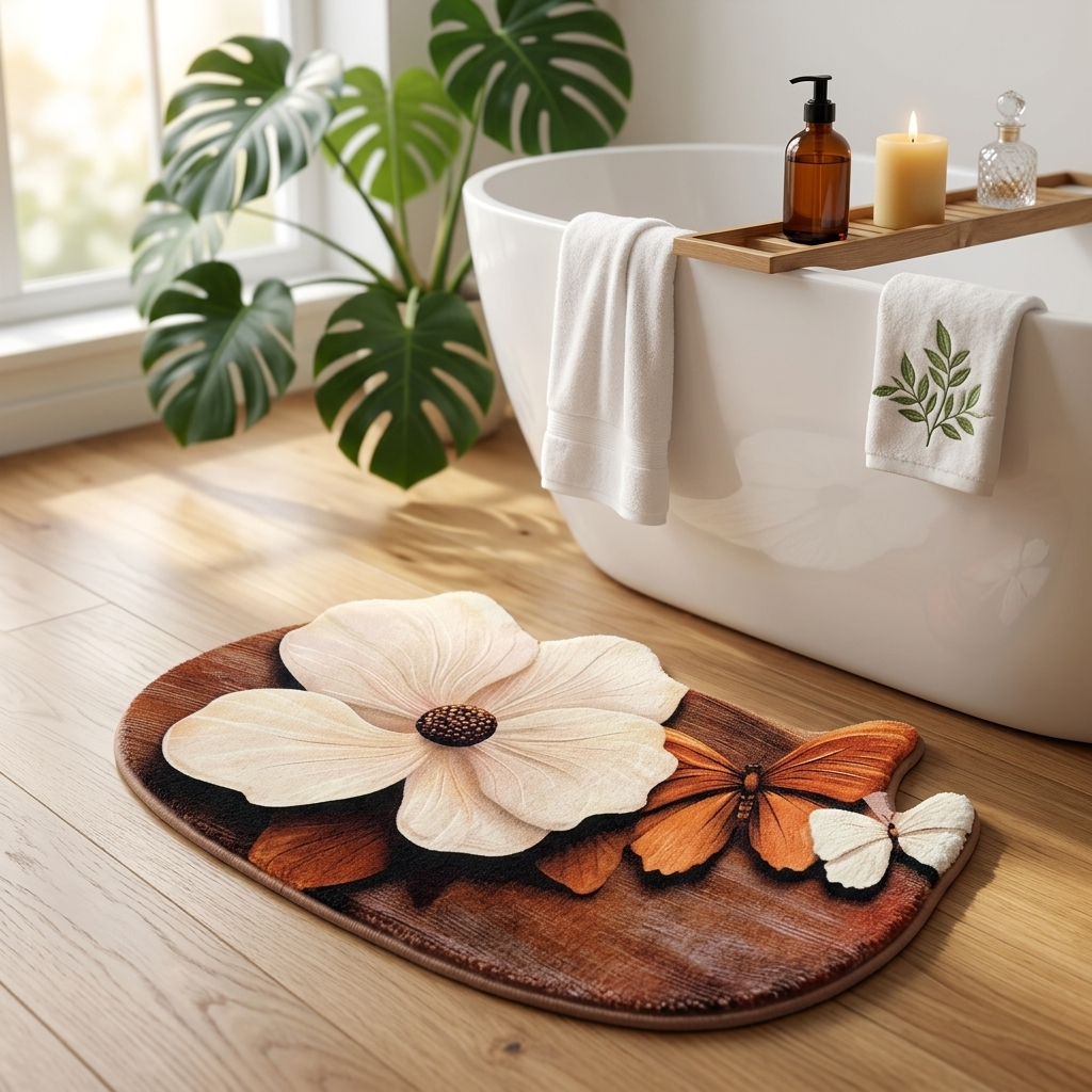 Bloom Butterfly Designer Floor Mat (Brown)