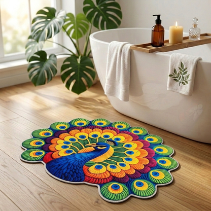 Royal Peacock Designer Floor Mat (Multicolor)
