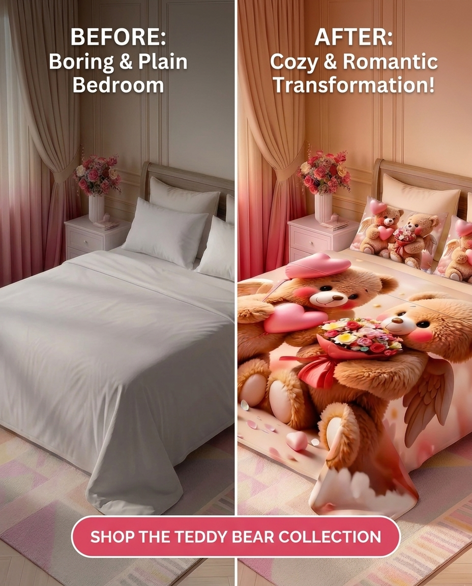 Fairy Tale Blush Bear 7D Bedsheet Set - Pink