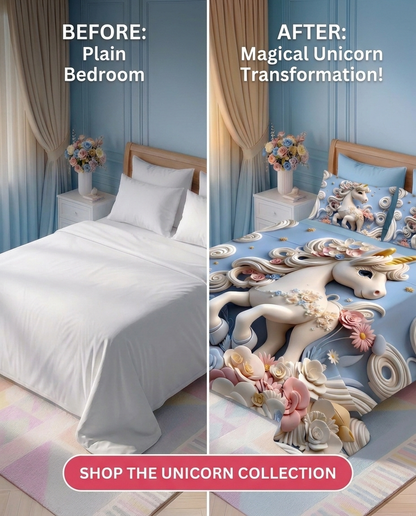 Fairy Tale Unicorn 7D Bedsheet Set – Blue