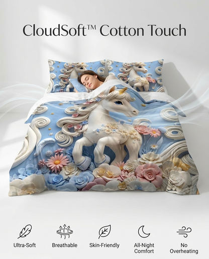 Fairy Tale Unicorn 7D Bedsheet Set – Blue