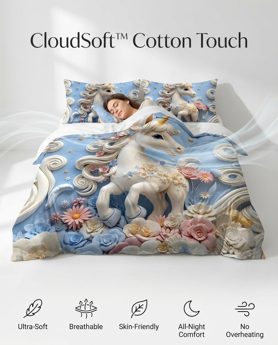 Fairy Tale Unicorn 7D Bedsheet Set – Blue