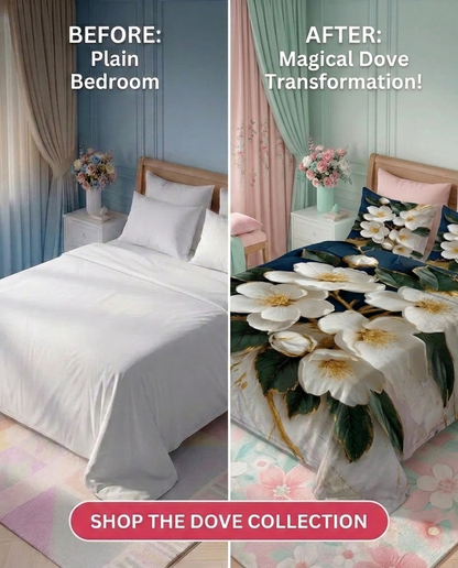Fairy Tale White Orchid 7D Bedsheet Set – (Navy Blue)