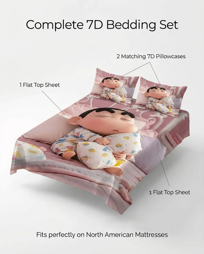 Fair Tale Shinchan giggles 7D Bedsheet Set - (red blue)
