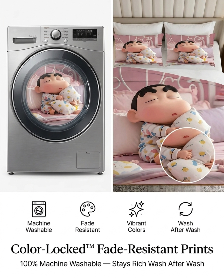 Fair Tale Shinchan giggles 7D Bedsheet Set - (red blue)