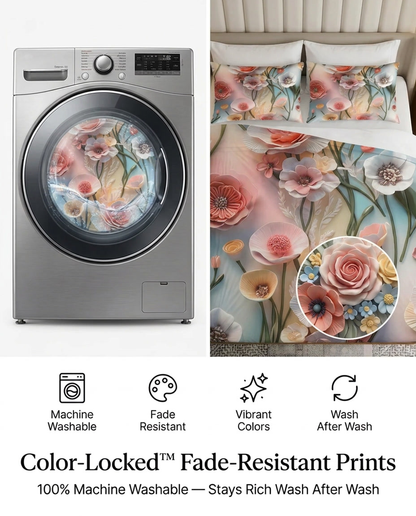 Fairy Tale Rose Mist 7D Bedsheet Set - (Ivory)