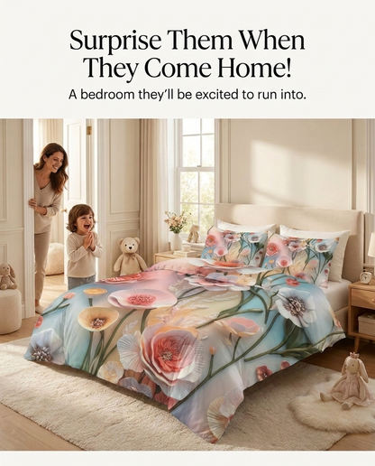 Fairy Tale Rose Mist 7D Bedsheet Set - (Ivory)