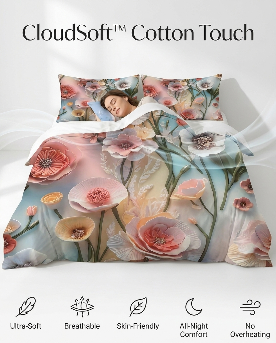 Fairy Tale Rose Mist 7D Bedsheet Set - (Ivory)