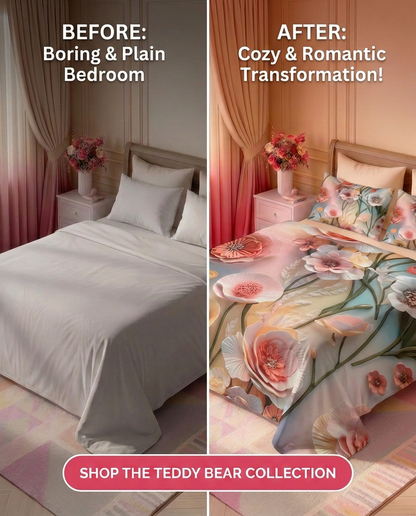 Fairy Tale Rose Mist 7D Bedsheet Set - (Ivory)