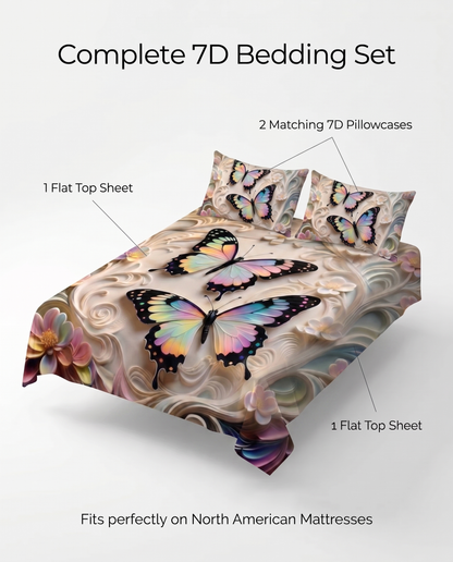 Fairy Tale Butterfly 7D Bedsheet Set - (Cream)