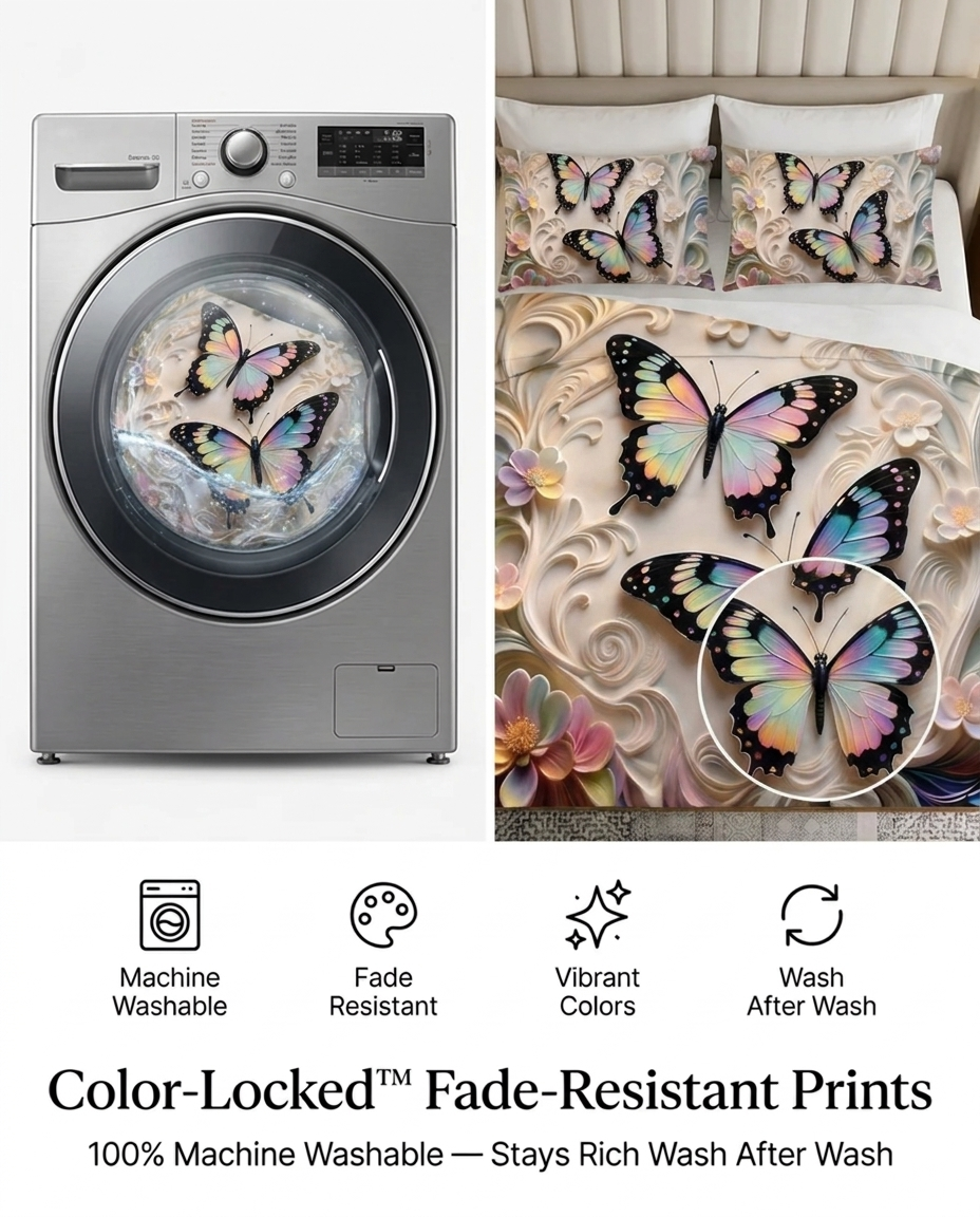 Fairy Tale Butterfly 7D Bedsheet Set - (Cream)