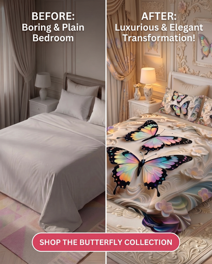 Fairy Tale Butterfly 7D Bedsheet Set - (Cream)