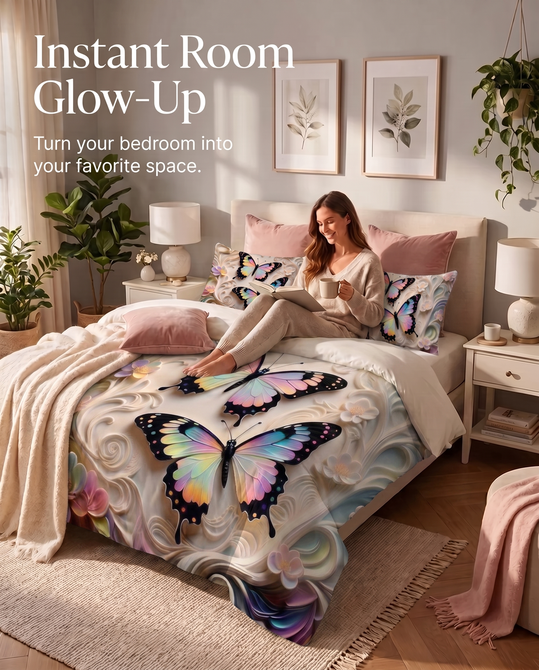 Fairy Tale Butterfly 7D Bedsheet Set - (Cream)