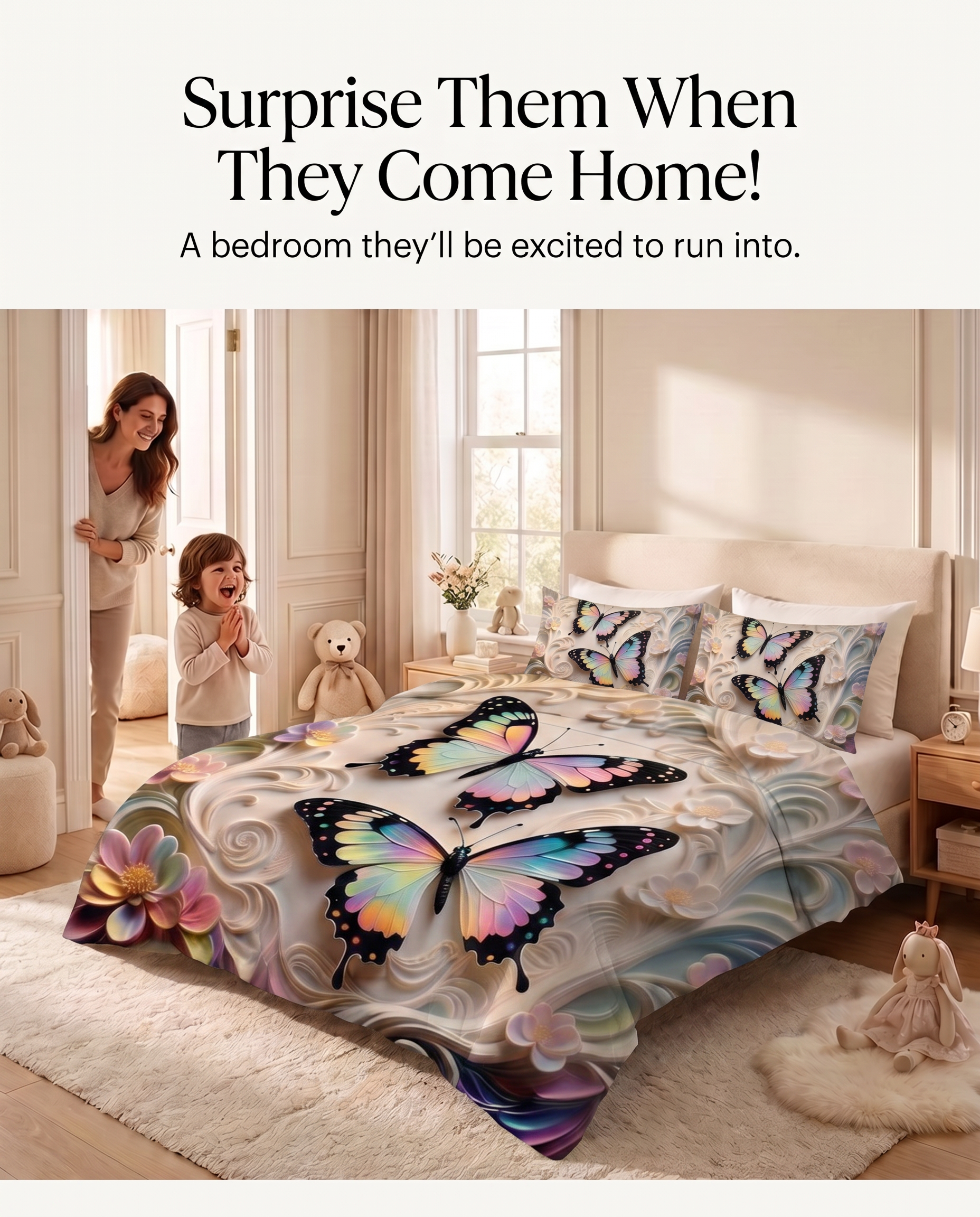 Fairy Tale Butterfly 7D Bedsheet Set - (Cream)