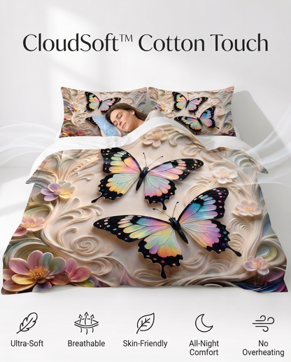 Fairy Tale Butterfly 7D Bedsheet Set - (Cream)