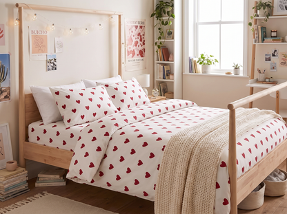 Little Hearts 320-TC Cherry Gingham  Bedsheet (Red & Ivory)