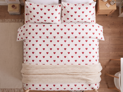 Little Hearts 320-TC Cherry Gingham  Bedsheet (Red & Ivory)