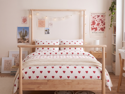 Little Hearts 320-TC Cherry Gingham  Bedsheet (Red & Ivory)