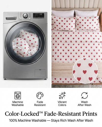 Little Hearts 320-TC Cherry Gingham  Bedsheet (Red & Ivory)