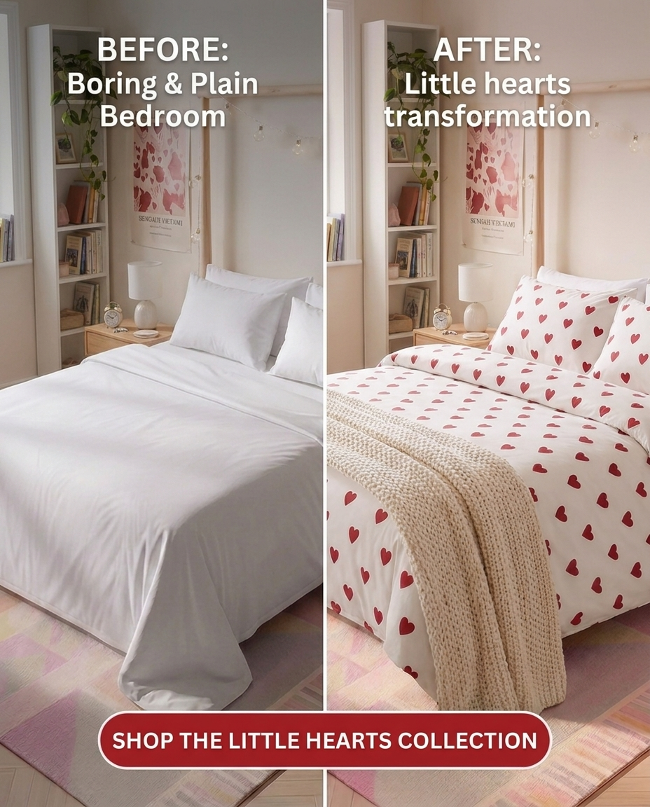 Little Hearts 320-TC Cherry Gingham  Bedsheet (Red & Ivory)