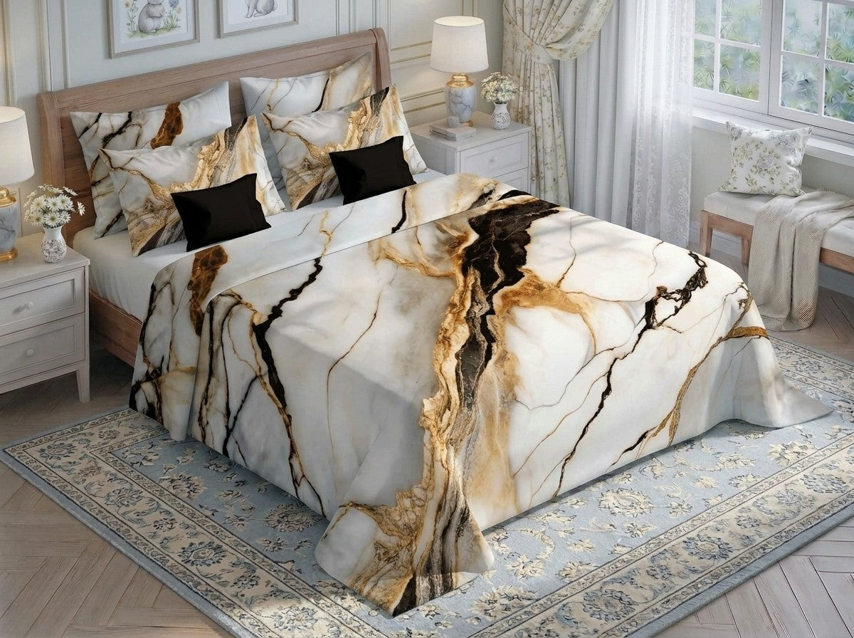 Fairy Tale Ivory Quartz 7D Bedsheet Set - (Ivory)